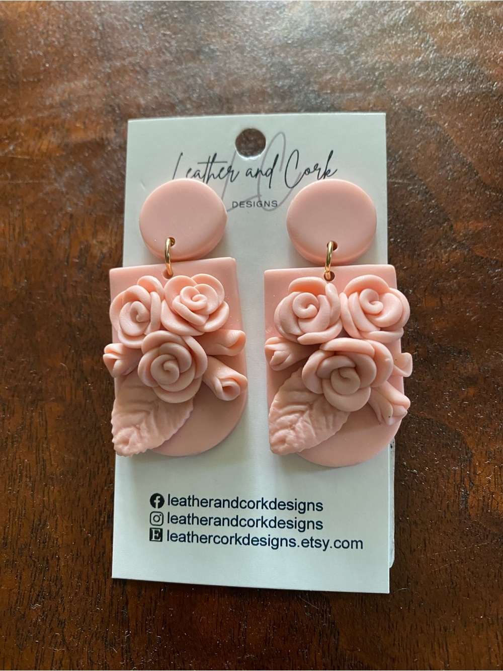 Leather and Cork Designs Pink Floral Polymer Clay Earrings